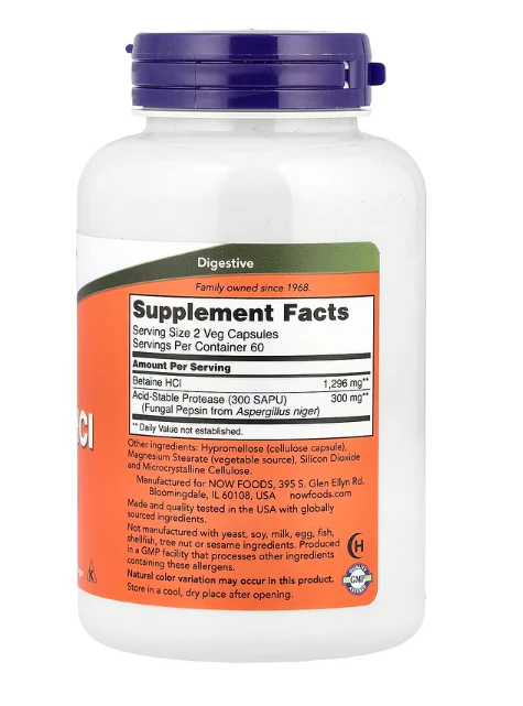 NOW Foods Betaine HCl 648 mg with Pepsin | Digestive Enzyme Support - Image 2