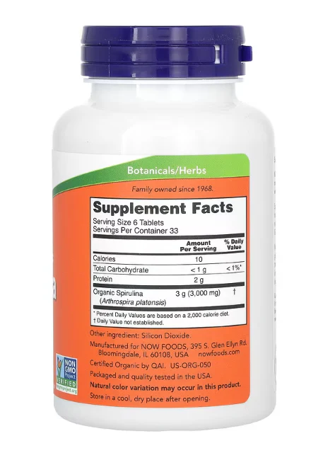 NOW Foods Certified Organic Spirulina 500 mg - Image 4