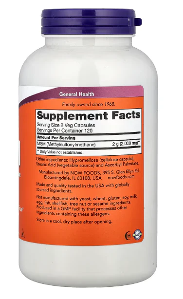 NOW Foods, MSM 1,000 mg | Joint, Connective Tissue & Recovery Support - Image 4