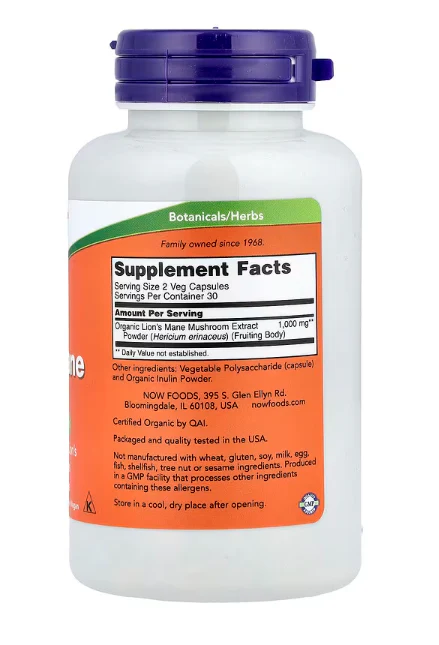 NOW Lion’s Mane 500 mg | Organic Super Mushroom - Image 2