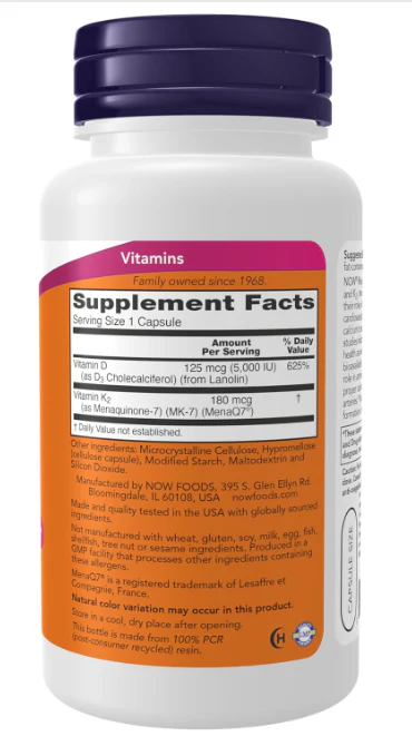 NOW Supplements Mega D-3 & MK-7 | 5,000 IU D3 + 180 mcg K2 - Image 3