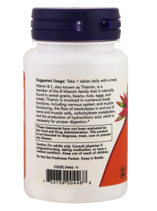 NOW Vitamin B-1 (Thiamine) 100 mg | Nervous System & Energy Support - Image 3