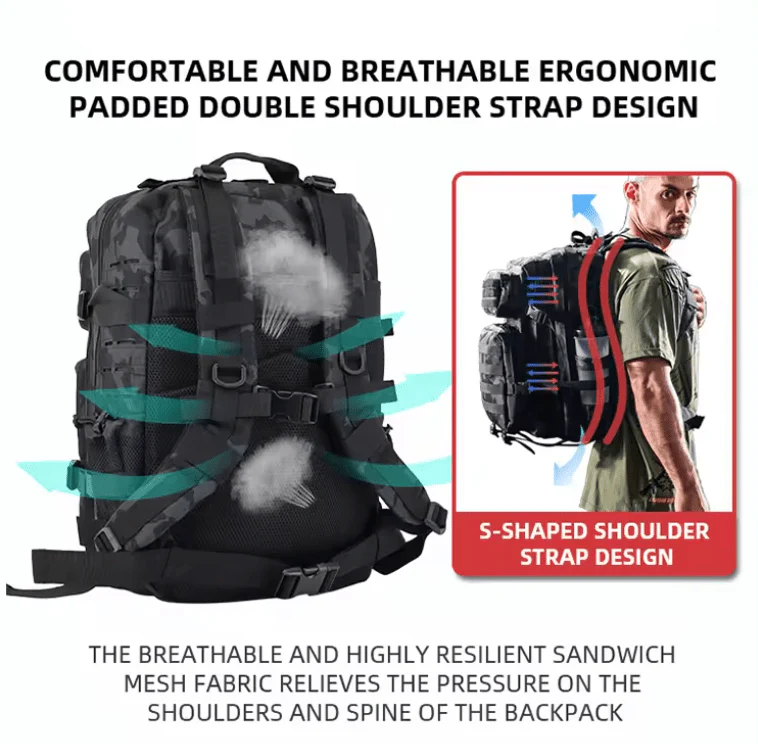 Tiger Fitness 45L Tactical Assault Backpack with Molle System, Waterproof Rucksack (Comes with 3D TF Scratch Logo Patch) - Image 12